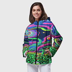 Ветровка с капюшоном женская Оптические волны психоделика, цвет: 3D-черный — фото 2