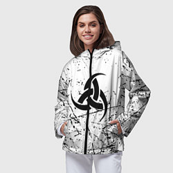 Ветровка с капюшоном женская Символика славянская текстура, цвет: 3D-черный — фото 2