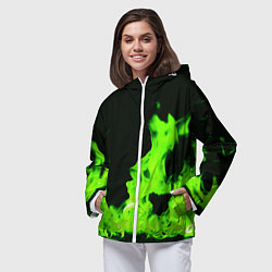 Ветровка с капюшоном женская Кислотный зелёный огонь, цвет: 3D-белый — фото 2
