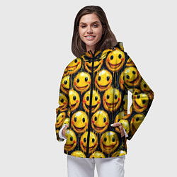 Ветровка с капюшоном женская Смайлы краской с потеками, цвет: 3D-черный — фото 2