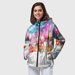 Ветровка с капюшоном женская Новогодний ночной дворик, цвет: 3D-черный — фото 2