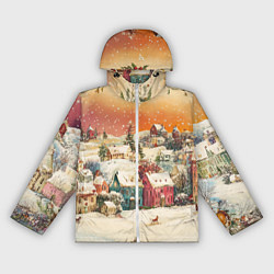 Ветровка с капюшоном женская Новогодний город из разноцветных домов, цвет: 3D-белый