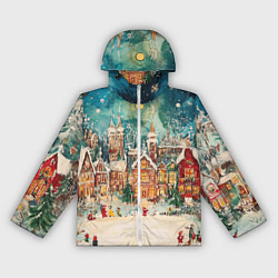 Ветровка с капюшоном женская Новогодний снежный город, цвет: 3D-белый
