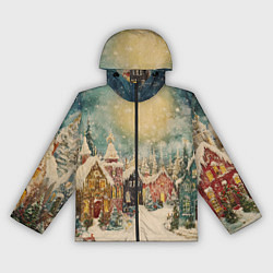 Ветровка с капюшоном женская Милый новогодний городок, цвет: 3D-черный