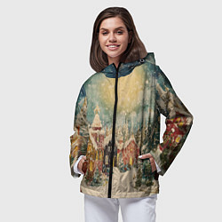 Ветровка с капюшоном женская Милый новогодний городок, цвет: 3D-черный — фото 2