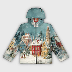 Ветровка с капюшоном женская Праздничный новогодний город, цвет: 3D-черный