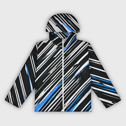 Женская ветровка Диагональные сине-белые полосы на чёрном фоне