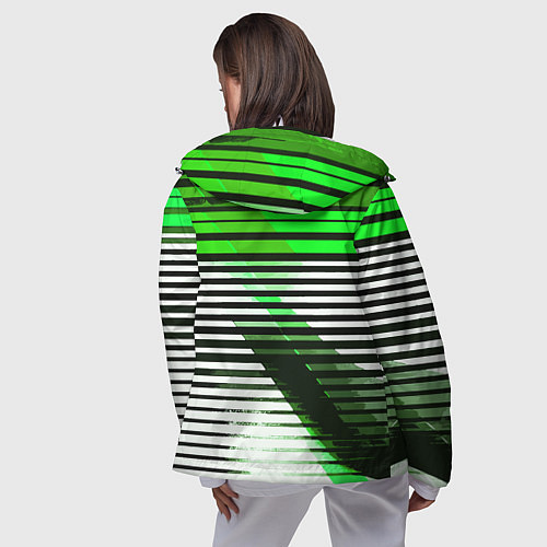 Женская ветровка Зелёно-чёрные полосы на белом фоне / 3D-Белый – фото 4