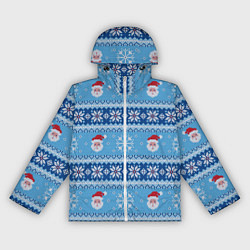 Ветровка с капюшоном женская Вязаный новогодний узор с Дедом Морозом, цвет: 3D-белый