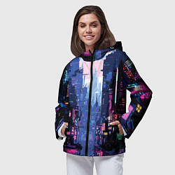 Ветровка с капюшоном женская Киберпанк город розовый, цвет: 3D-черный — фото 2