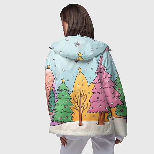 Женская ветровка Разноцветные елочки и деревья / 3D-Белый – фото 4