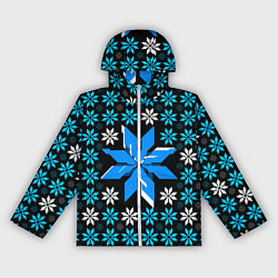Ветровка с капюшоном женская Сине-белые звёзды на чёрном фоне, цвет: 3D-белый