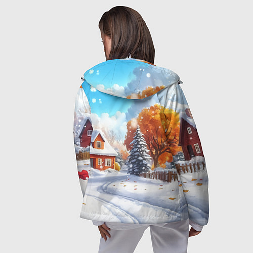Женская ветровка Новогодний пейзаж и домики / 3D-Белый – фото 4