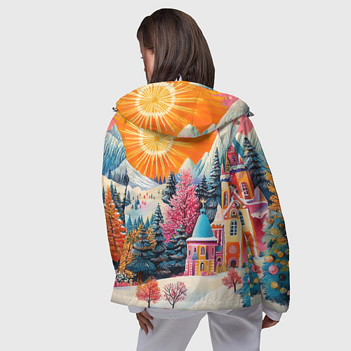 Женская ветровка Новый год - горы и пейзаж / 3D-Белый – фото 4