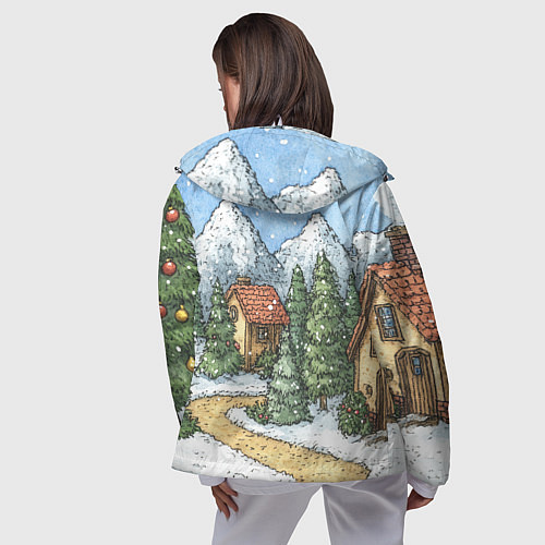Женская ветровка Новогодний пейзаж / 3D-Белый – фото 4