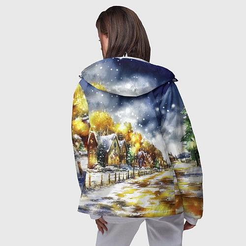 Женская ветровка Новогодний пейзаж акварель / 3D-Белый – фото 4