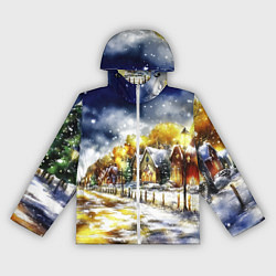 Ветровка с капюшоном женская Новогодний пейзаж акварель, цвет: 3D-белый