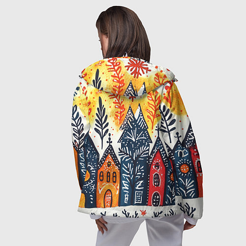 Женская ветровка Разноцветные новогодние дома / 3D-Белый – фото 4
