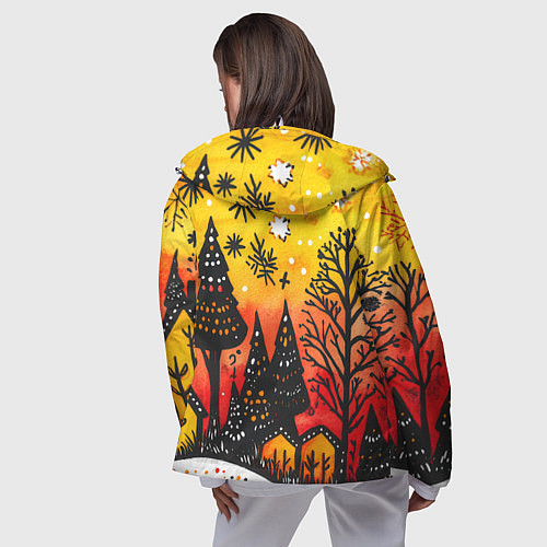 Женская ветровка Елочки на фоне оранжевого неба / 3D-Белый – фото 4