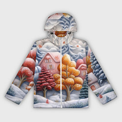 Ветровка с капюшоном женская Объемный новогодний пейзаж, цвет: 3D-белый