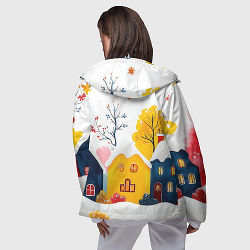 Женская ветровка Желтые и синие новогодние домики / 3D-Белый – фото 4