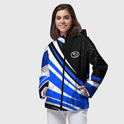 Ветровка с капюшоном женская Субару - бело-синий, цвет: 3D-черный — фото 2