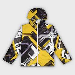 Женская ветровка Бело-жёлтый техно паттерн на чёрном фоне