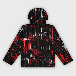 Ветровка с капюшоном женская Бело-красная тревожная абстракция на чёрном фоне, цвет: 3D-черный