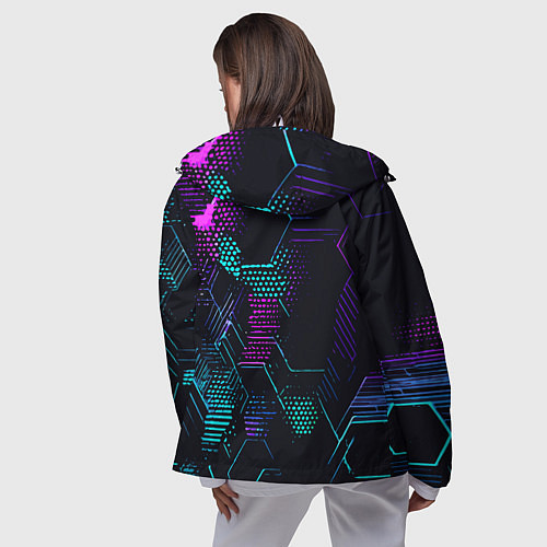 Женская ветровка Розово-голубые точки и линии на чёрном фоне / 3D-Белый – фото 4