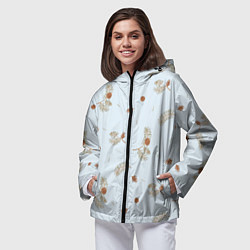 Ветровка с капюшоном женская Зимние ветки сосны и шишки, цвет: 3D-черный — фото 2