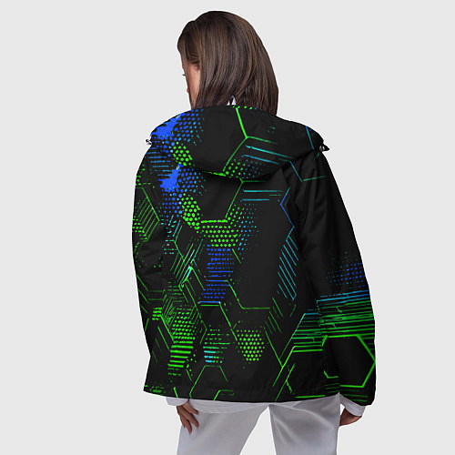 Женская ветровка Сине-зелёные точки и линии на чёрном фоне / 3D-Белый – фото 4