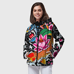 Ветровка с капюшоном женская Иредзуми татуировка, цвет: 3D-черный — фото 2