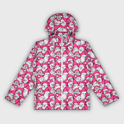 Ветровка с капюшоном женская Выдры новогодние в розовых колпаках, цвет: 3D-белый