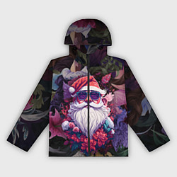 Ветровка с капюшоном женская Дед мороз в цветах, цвет: 3D-черный