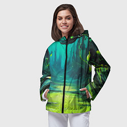 Ветровка с капюшоном женская Зелёная кислотная абстракция, цвет: 3D-черный — фото 2