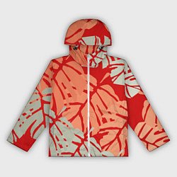 Женская ветровка Отпечатки монстеры на красном