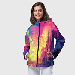 Ветровка с капюшоном женская Розовые облака на синем небе, цвет: 3D-черный — фото 2