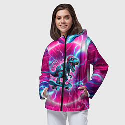 Ветровка с капюшоном женская Cyber tyrannosaurus is a cool skateboarder, цвет: 3D-черный — фото 2