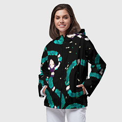 Ветровка с капюшоном женская Змейки на охоте, цвет: 3D-черный — фото 2