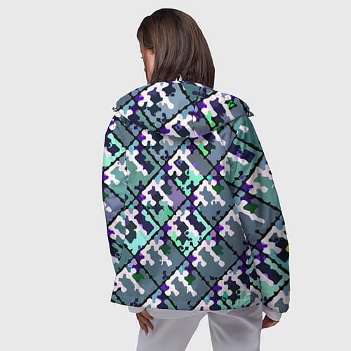 Женская ветровка Бирюзовый абстрактный паттерн / 3D-Белый – фото 4