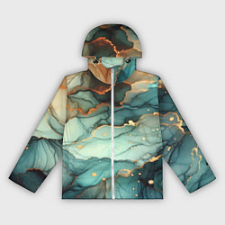 Ветровка с капюшоном женская Бирюзовый узор с оранжевыми вставками, цвет: 3D-белый