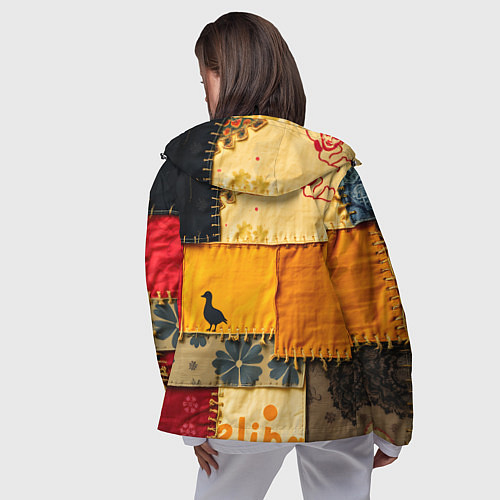 Женская ветровка Пэчворк с птичкой / 3D-Черный – фото 4
