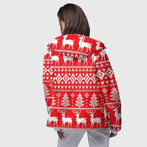 Женская ветровка Новогодние мотивы елки и олени на красном / 3D-Черный – фото 4