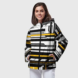 Ветровка с капюшоном женская Жёлто-белые технологические линии на чёрном фоне, цвет: 3D-черный — фото 2