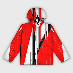 Ветровка с капюшоном женская Чёрно-белые вертикальные полосы на красном фоне, цвет: 3D-белый