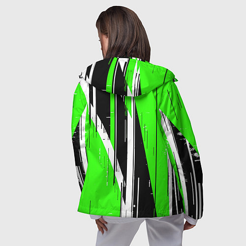 Женская ветровка Чёрно-белые вертикальные полосы на зелёном фоне / 3D-Черный – фото 4