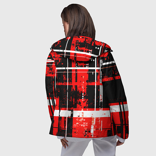 Женская ветровка Красно-белый гранж на чёрном фоне / 3D-Черный – фото 4