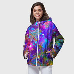 Ветровка с капюшоном женская Новогоднее свечение гирлянд, цвет: 3D-белый — фото 2