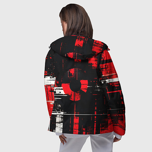 Женская ветровка Красно-белый гранж на чёрном фоне / 3D-Черный – фото 4
