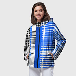 Ветровка с капюшоном женская White stripes on a black and blue background, цвет: 3D-черный — фото 2